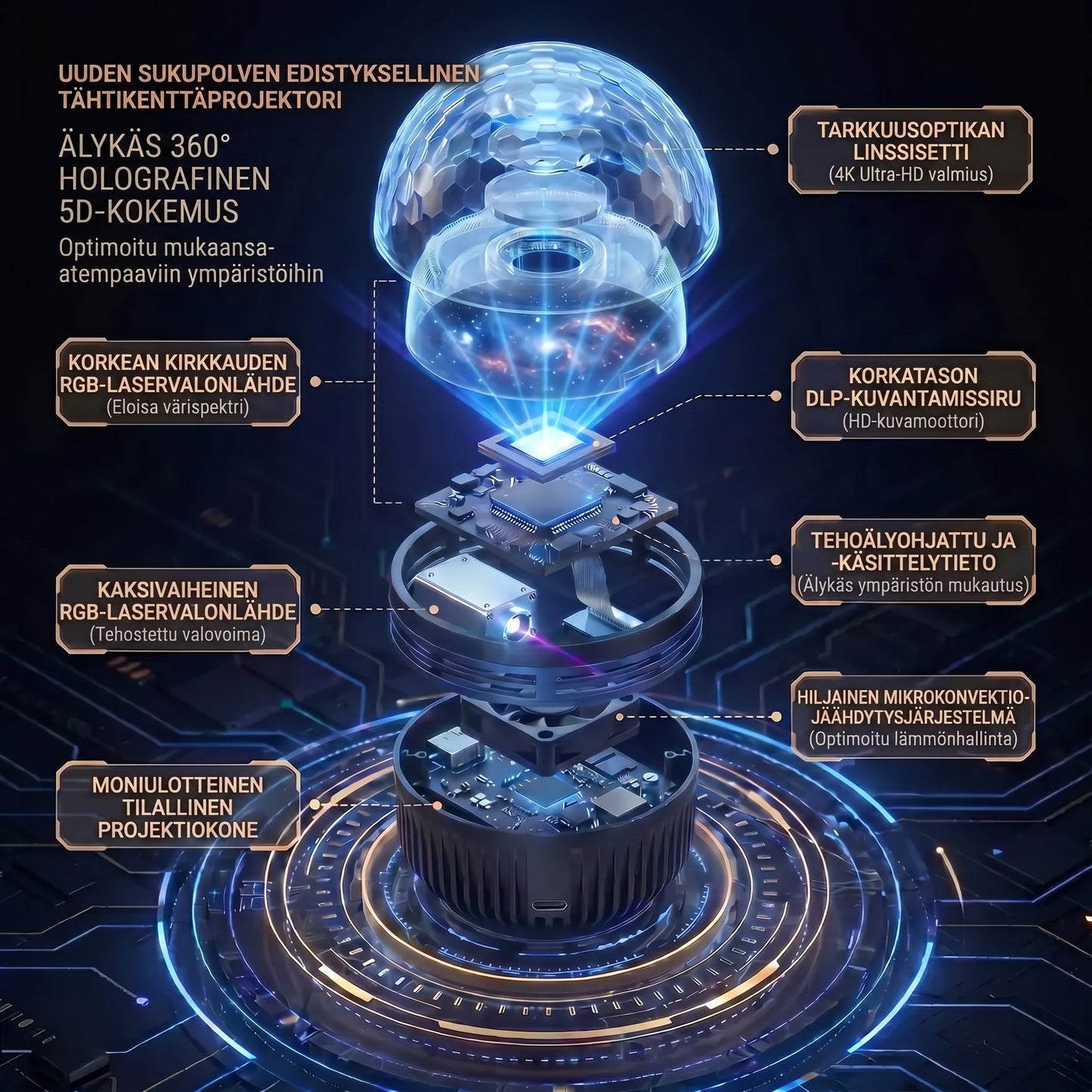 Virallinen myymälä | 🌹🎁 SCNDR® 360° Älykäs holografinen tähtitaivaprojektori (HD Smart Dynamic 5D)