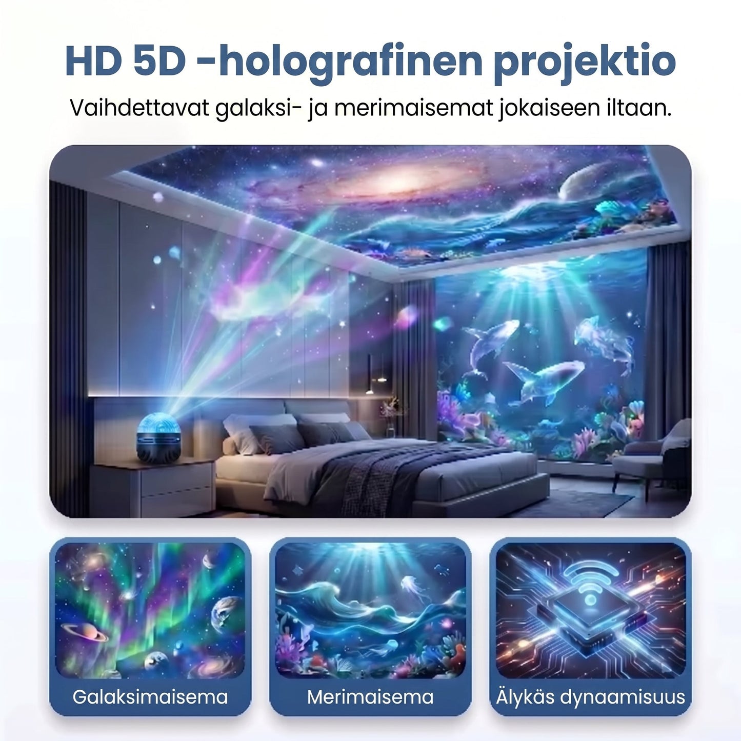 Virallinen myymälä | 🌹🎁 SCNDR® 360° Älykäs holografinen tähtitaivaprojektori (HD Smart Dynamic 5D)
